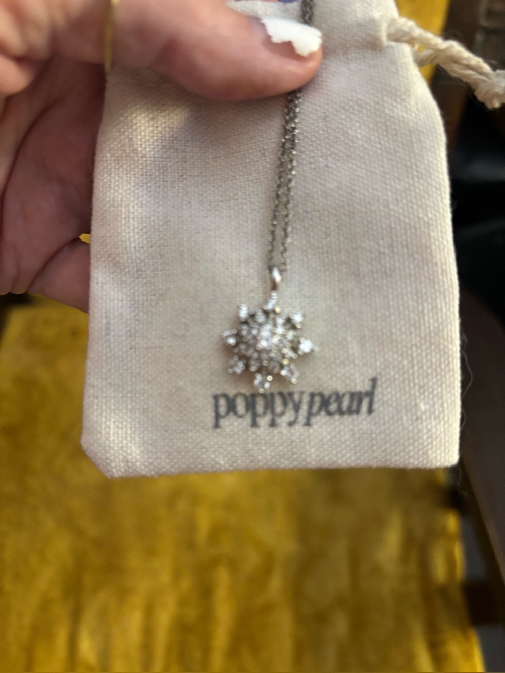 Poppy Pearl Silver Snowflake Pendant Necklace with White Cubic Accents